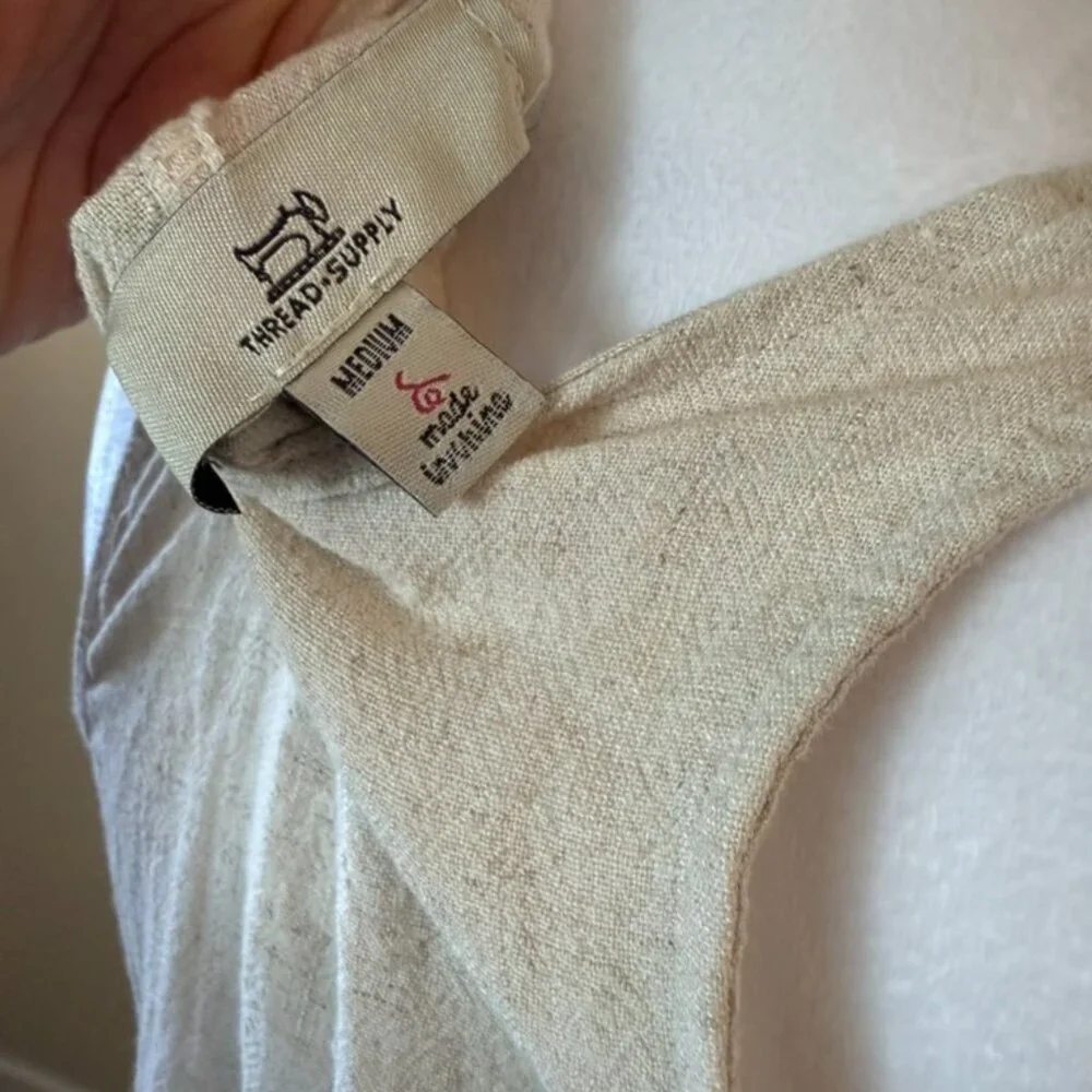 Thread & Supply Linen Blend Women's Cream Beige Racerback Maxi Dress Size Medium - Picture 7 of 8